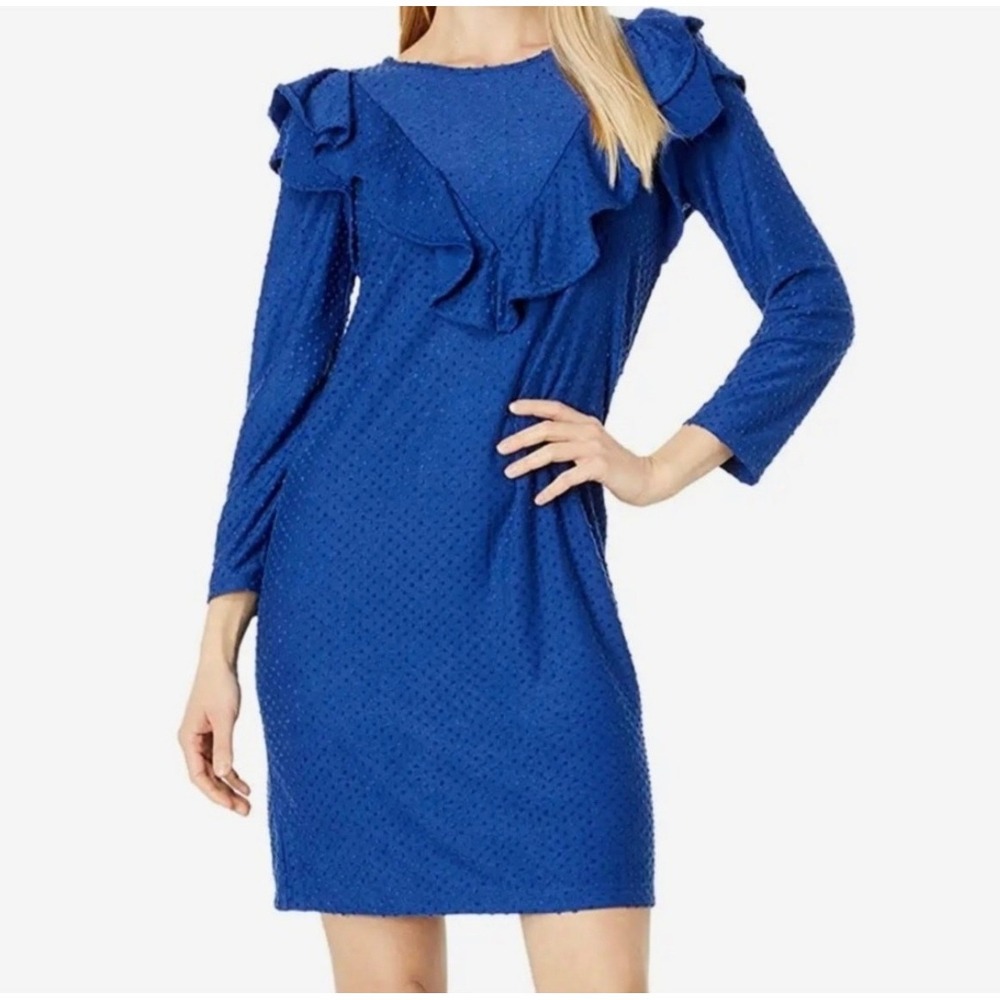 Lilly Pulitzer Phoebe Shift Dress M‎ Navy Blue Ruffle Resort Wear Coastal Chic
